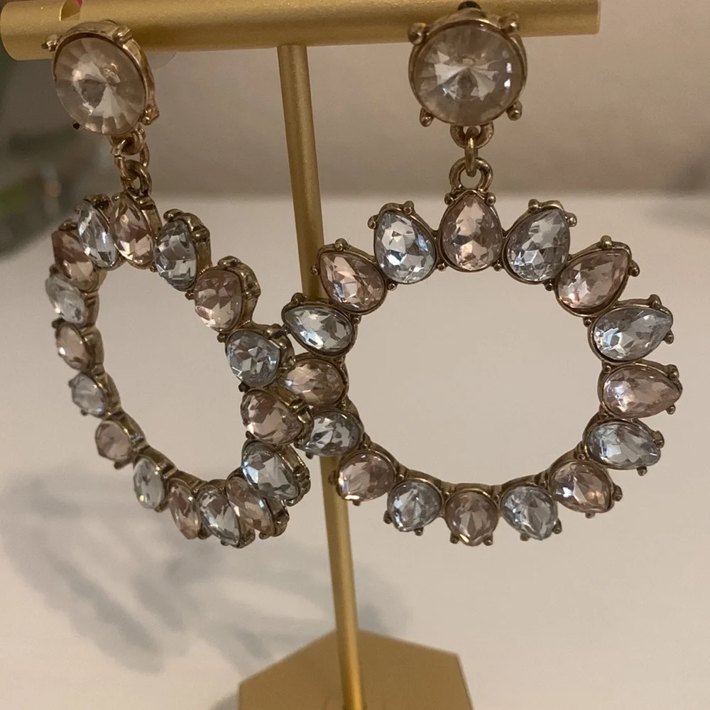 Beautiful Pastel Pink & Blue Dangle Hoop Earrings - Never Worn - Picture 2 of 4